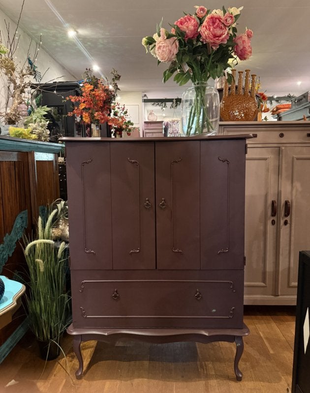 Queen Ann kastje, vintage kast liquer cabinet aubergine VdlM, Ophalen, Brocante drankenkastje servieskastje uniek paars likeurkastje