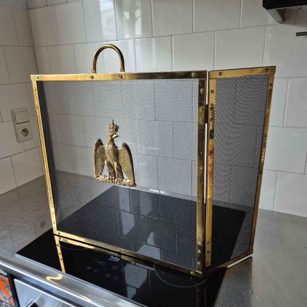 Klein haard scherm geel koperen bies decor adelaar, Huis en Inrichting, Haarden, Ophalen, Inbouwhaard, Overige soorten
