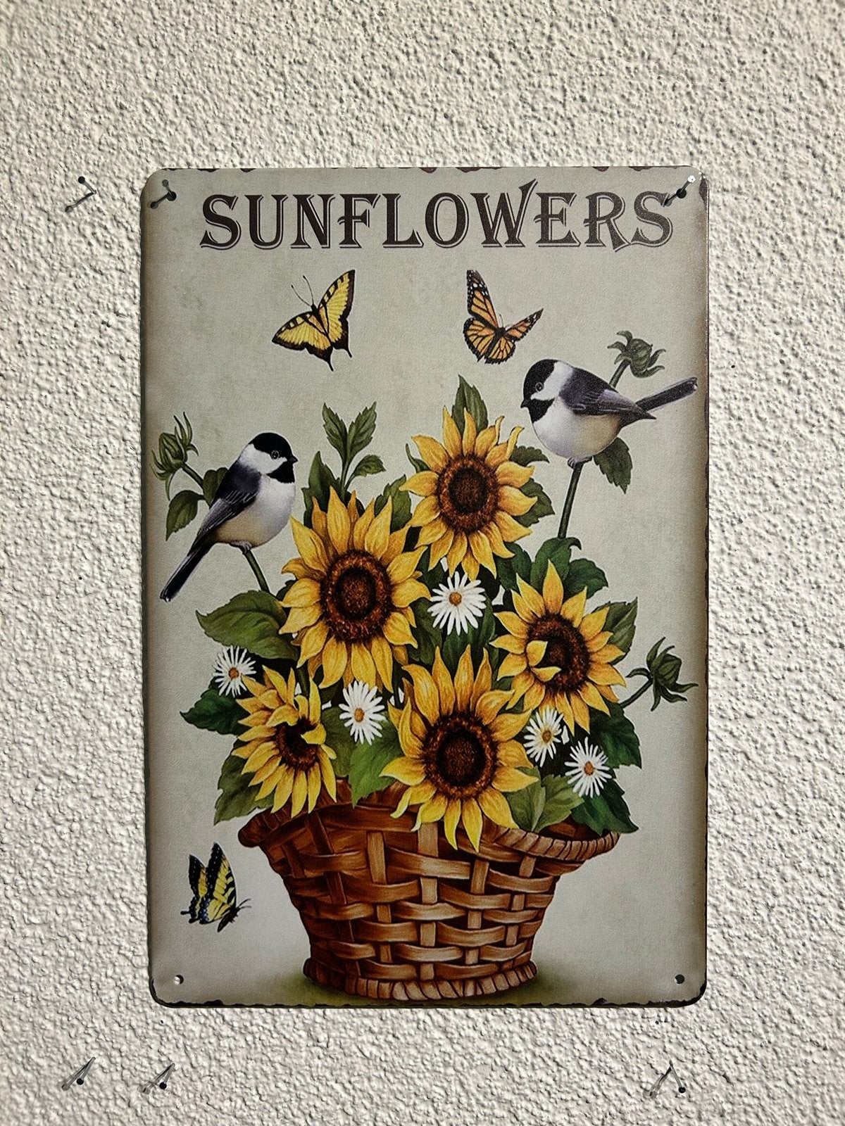 Metalen bord 'Sunflowers' 20x30 cm, Ophalen of Verzenden, Nieuw, Meerkleurig, Metaal