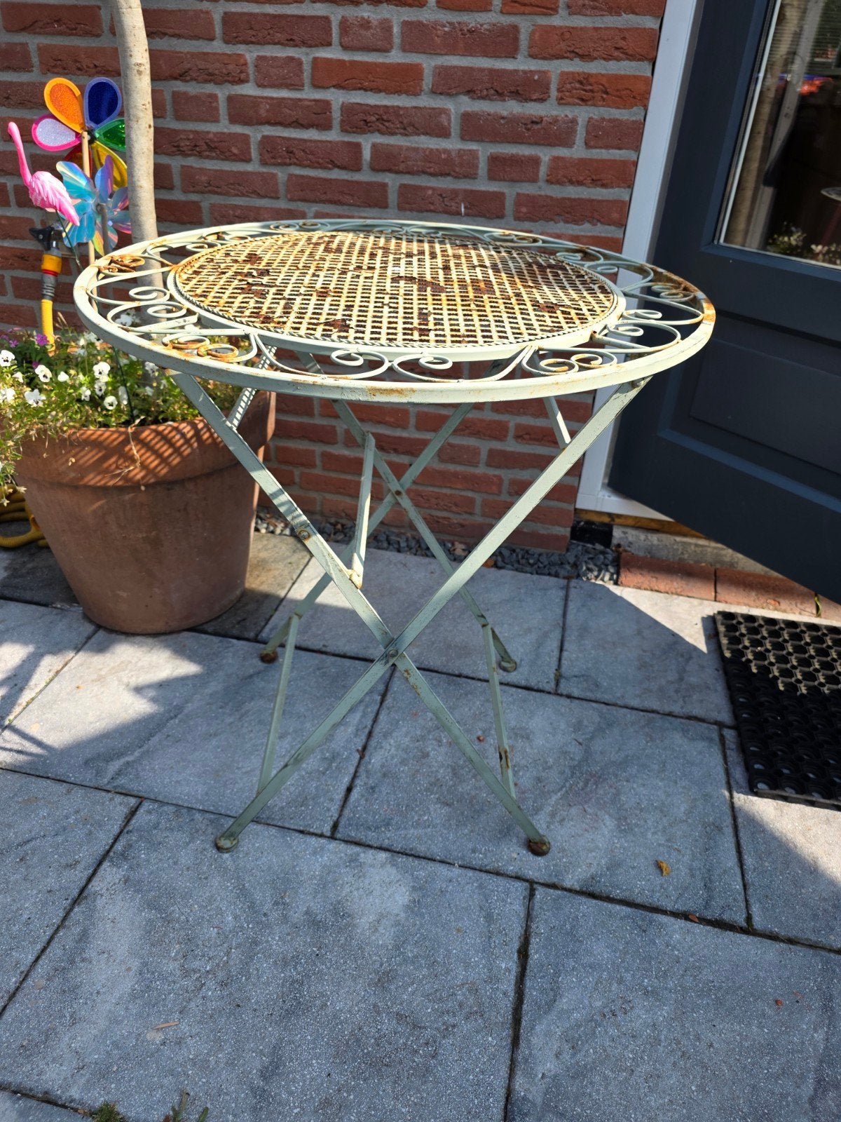 Vintage metal tuintafel - inklapbaar, rond, Ophalen, Gebruikt, Rond, Metaal