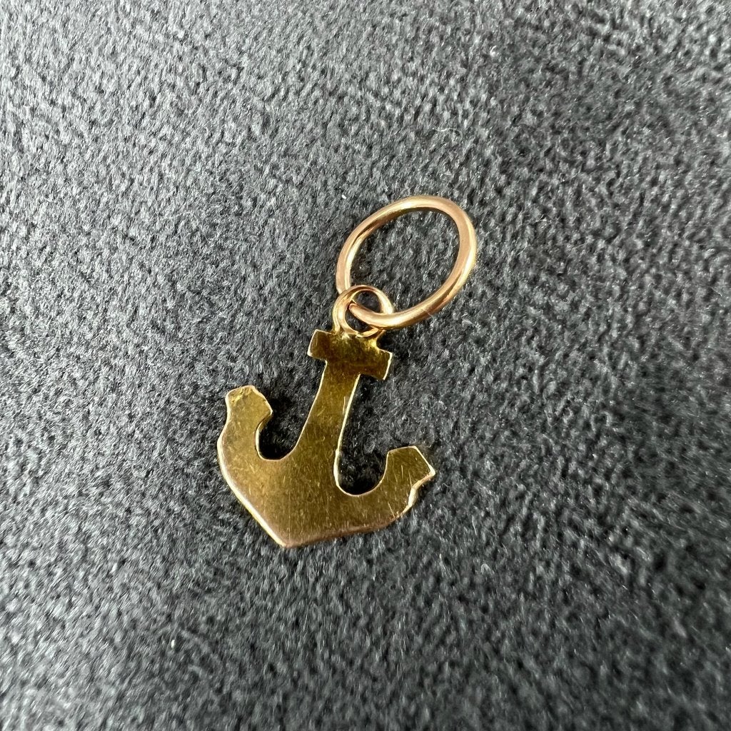 Gouden Hanger | 14k | 0,71g | anker | 2cm | 414569, Gebruikt, Overige voorstellingen, Ophalen of Verzenden, Goud