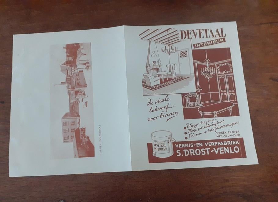 Venlo oude folder vernis- en verffabriek Drost, Verzamelen, Ophalen of Verzenden, Zo goed als nieuw, Overige typen