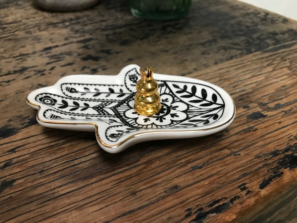 Hamsa hand oosterse schaal met wierookbrander wierook houder, Overige materialen, Verburgt Vintage, Geurverspreider, Meerkleurig