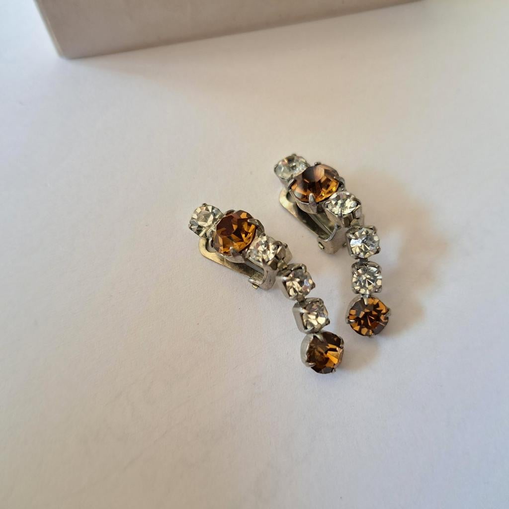 Clip oorbellen strass vintage, Sieraden, Tassen en Uiterlijk, Oorbellen, Verzenden, Gebruikt, Zilver, Overige materialen