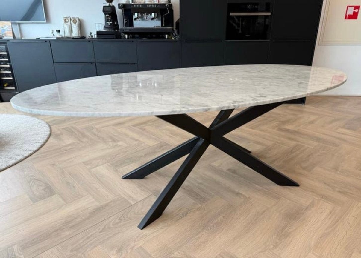 Ovale marmeren eettafel, Huis en Inrichting, Ophalen, Overige materialen, 100 tot 150 cm, 200 cm of meer
