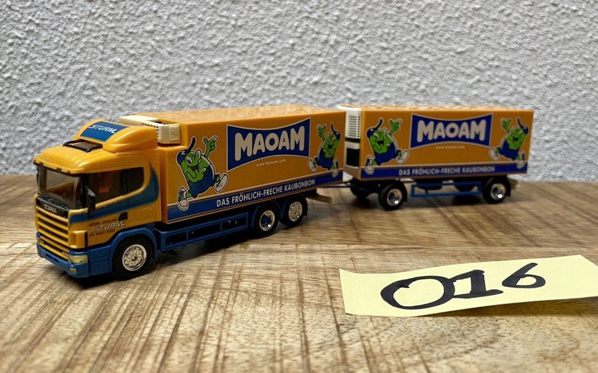 016 Herpa Scania 124 HL highline spedition Sturm Maoam, Ophalen of Verzenden, Zo goed als nieuw, Bus of Vrachtwagen, Herpa
