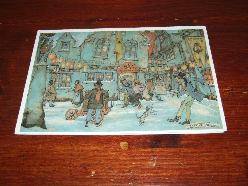 73- Anton Pieck Kaart - Wintertafereel met Figuren, 1960 tot 1980, Gebruikt, Verzenden, Prent