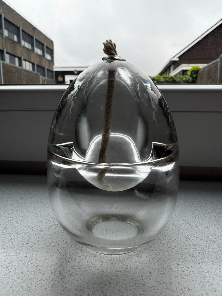 Vintage glazen Portugese olielamp, Ophalen of Verzenden, Gebruikt