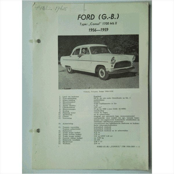 Ford Consul 1700 MK II Vraagbaak losbladig 1956-1959 #2 Nede, Ophalen of Verzenden, Gelezen, Ford