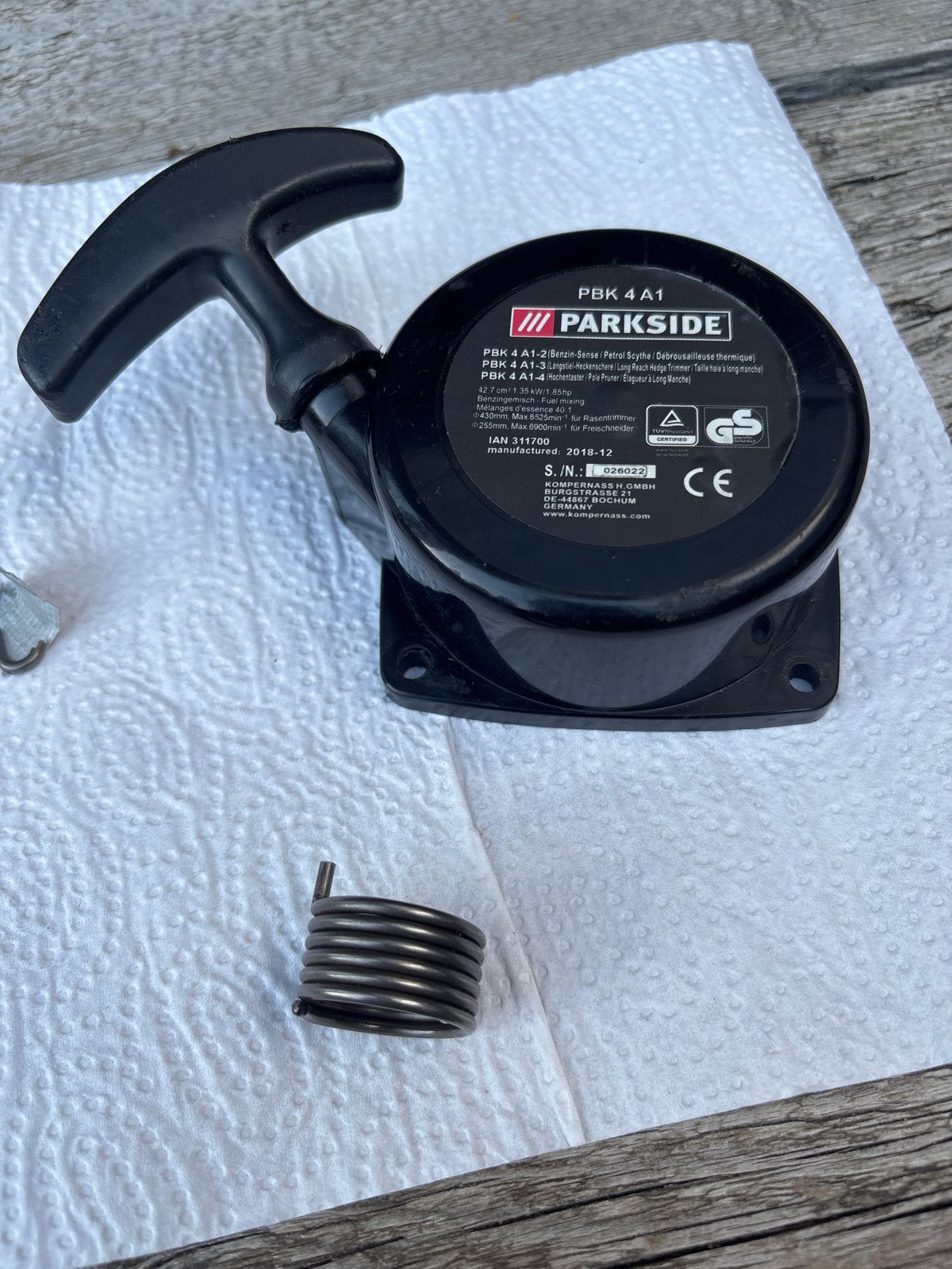TE KOOP GEVRAAGD: Parkside PBK 4 A1 Startmechanisme met veer, Ophalen of Verzenden, Gebruikt, Benzine