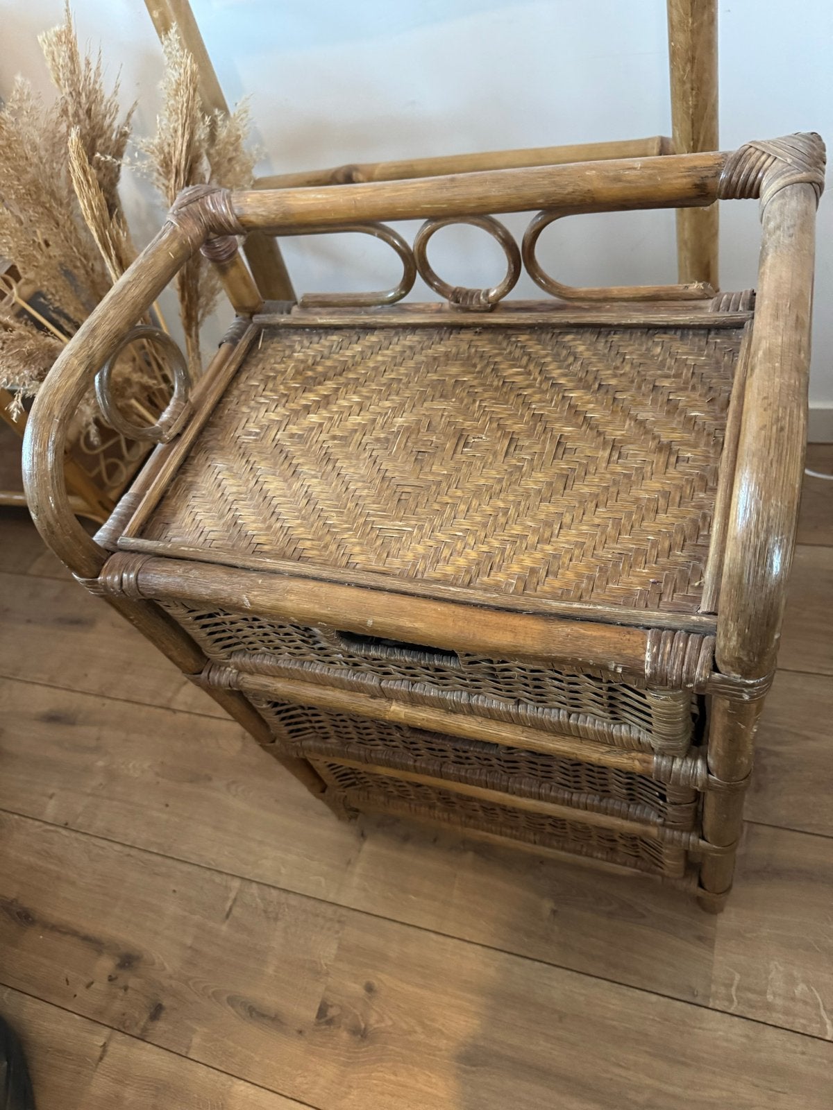 Rotan kastje met 3 laden - Donker bamboe, Ophalen, Gebruikt