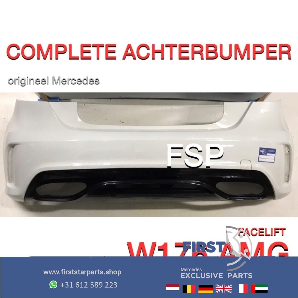 W176 FACELIFT AMG ACHTERBUMPER WIT + DIFFUSER ORIGINEEL, Gebruikt, -, Ophalen of Verzenden, Achter