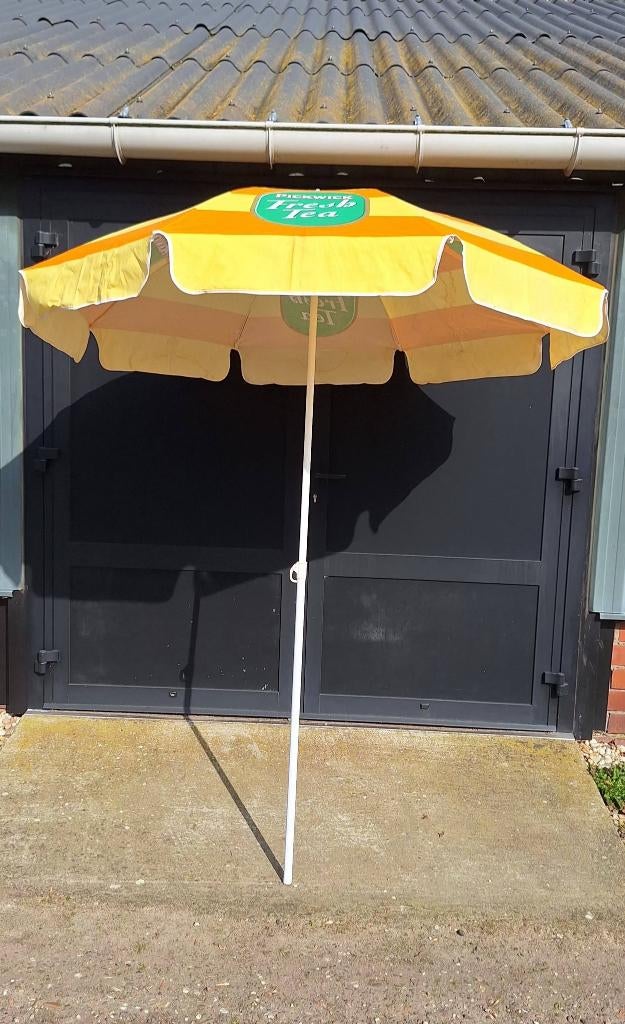 Vrolijke vintage reclame parasol, parasols, div. soorten🌞, Ophalen, Verstelbaar, Gebruikt, .