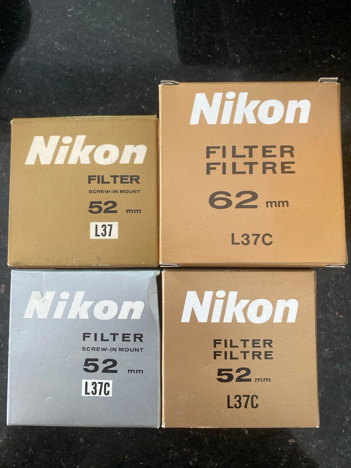 4x vintage Nikon filterdoosje 52mm / 62mm L37 L37C – leeg, Gebruikt, UV-filter, Ophalen of Verzenden, Nikon