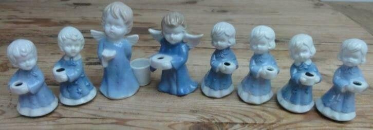 8 verschillende vintage lichtblauwe kinder kandelaartjes, -, -, Ophalen of Verzenden, Zo goed als nieuw