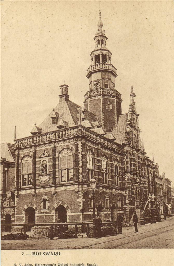 Bolsward - stadhuis - Halbertsma Zuivel - ongelopen, Verzenden, Voor 1920, Ongelopen, Friesland