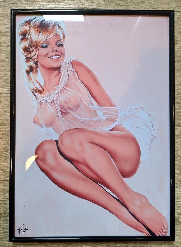 ASLAN Naakt Sexy Retro Pin up Mancave Bar Poster in Lijst, Verzenden, Nieuw, A1 t/m A3, Film en Tv