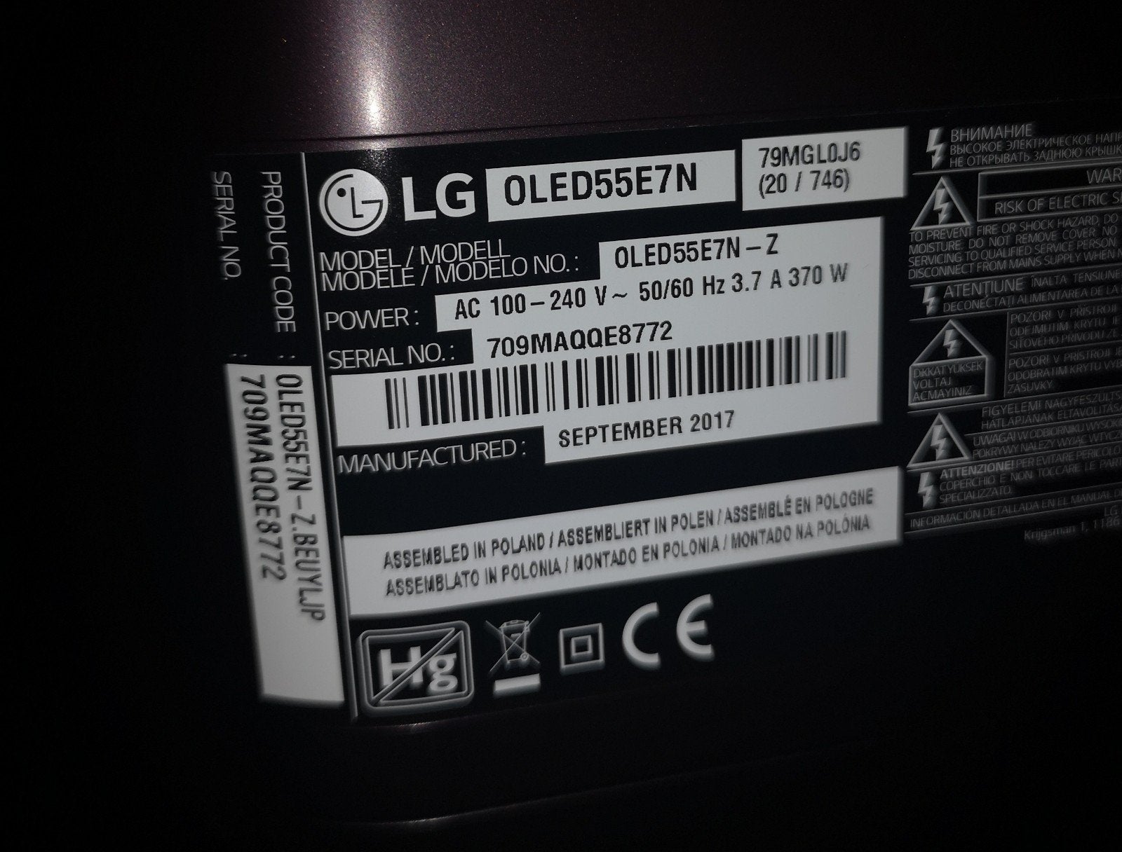 LG OLED55E7N-Z 55 inch (139 cm) OLED TV uit 2017