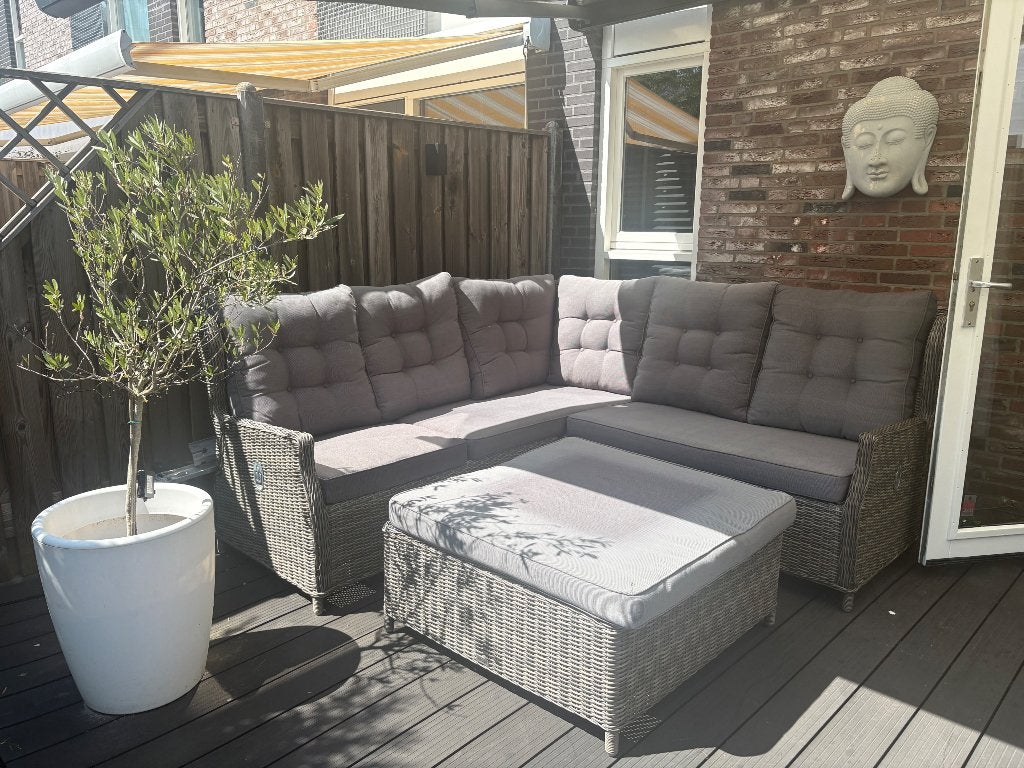 Tuinset hoekbank met hocker, Ophalen, Gebruikt, Bank, 6 zitplaatsen