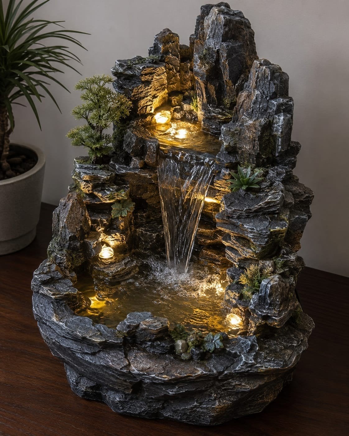 Handgemaakte binnenfontein met waterval en LED-verlichting, Tuin en Terras, Waterpartijen en Fonteinen, Ophalen of Verzenden, Nieuw