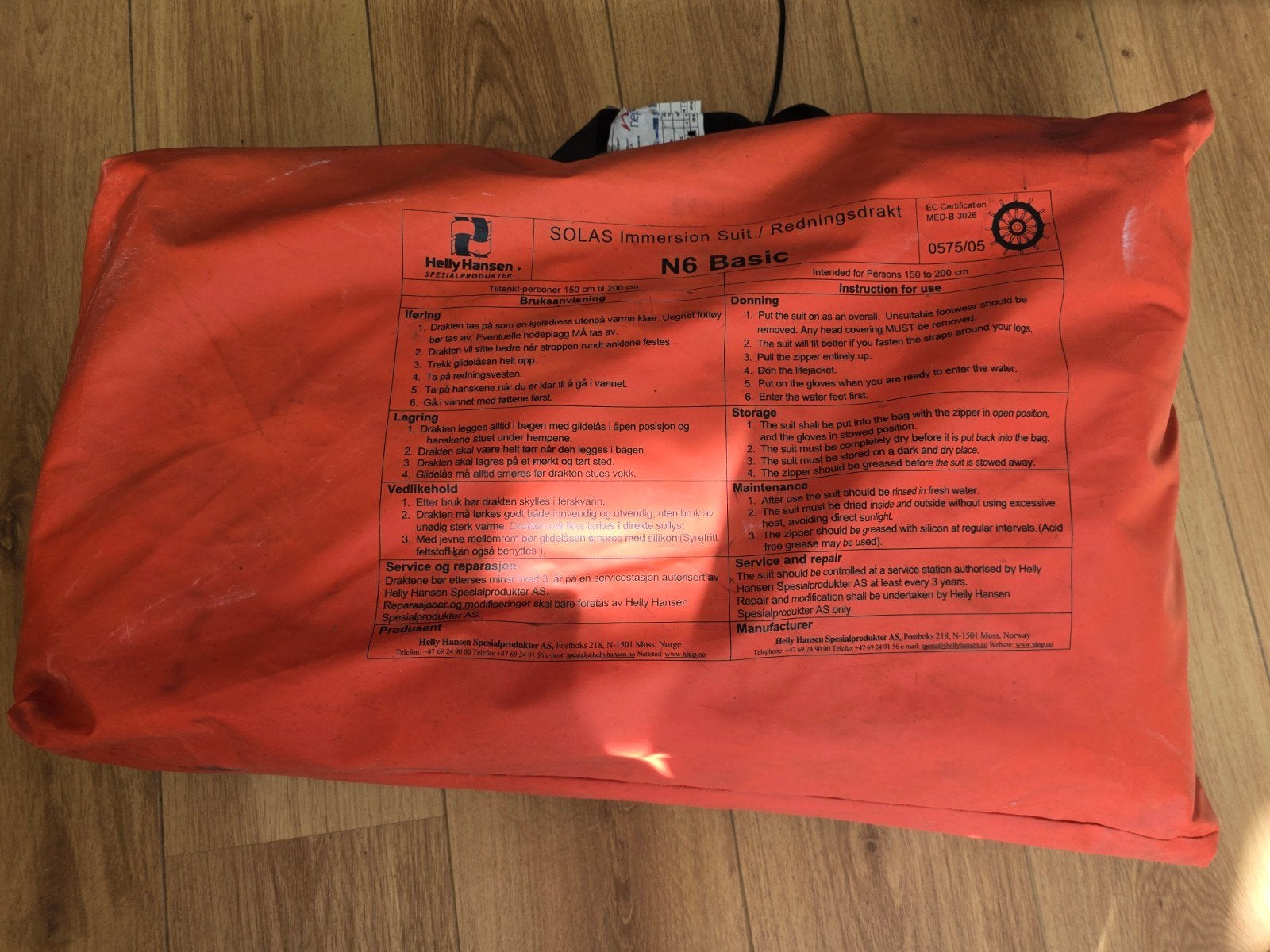 Helly Hansen N6 Basic SOLAS Immersion Suit / overlevingspak, Watersport en Boten, Ophalen, Overige typen, Helly Hansen