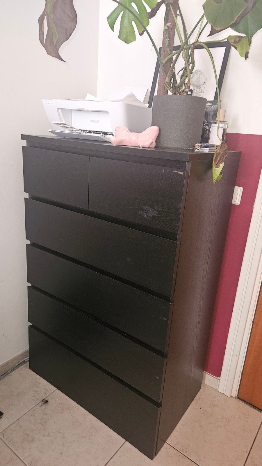 Zwart Bruin IKEA Malm Kast met 6 lades - 80x123 cm, Ophalen, Gebruikt, Overige materialen, 5 laden of meer