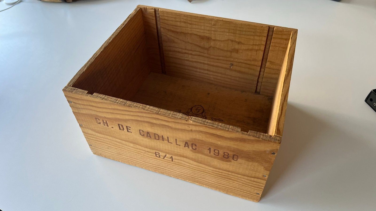 Vintage houten wijnkist - Ch. de Cadillac 1980, Ophalen of Verzenden