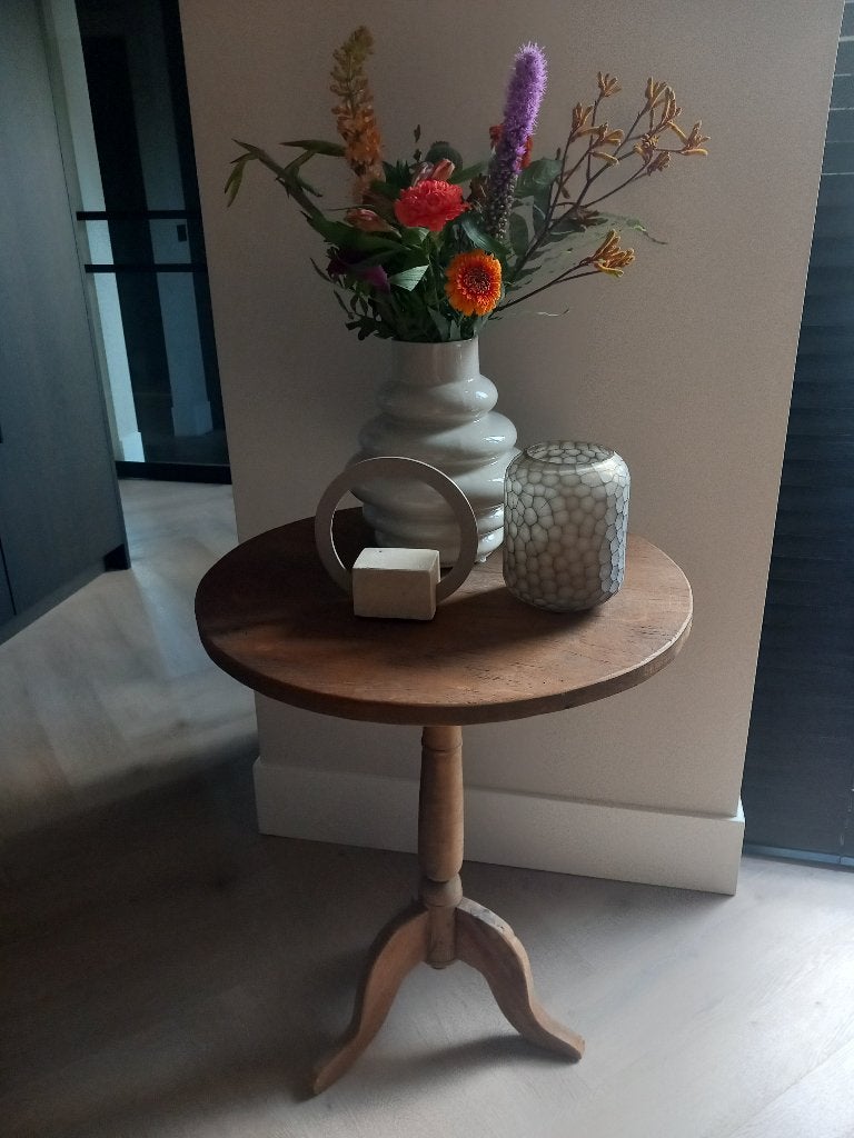 Bijzettafel / wijntafel, Huis en Inrichting, Tafels | Bijzettafels, Gebruikt, Rond, 55 tot 75 cm, Landelijk