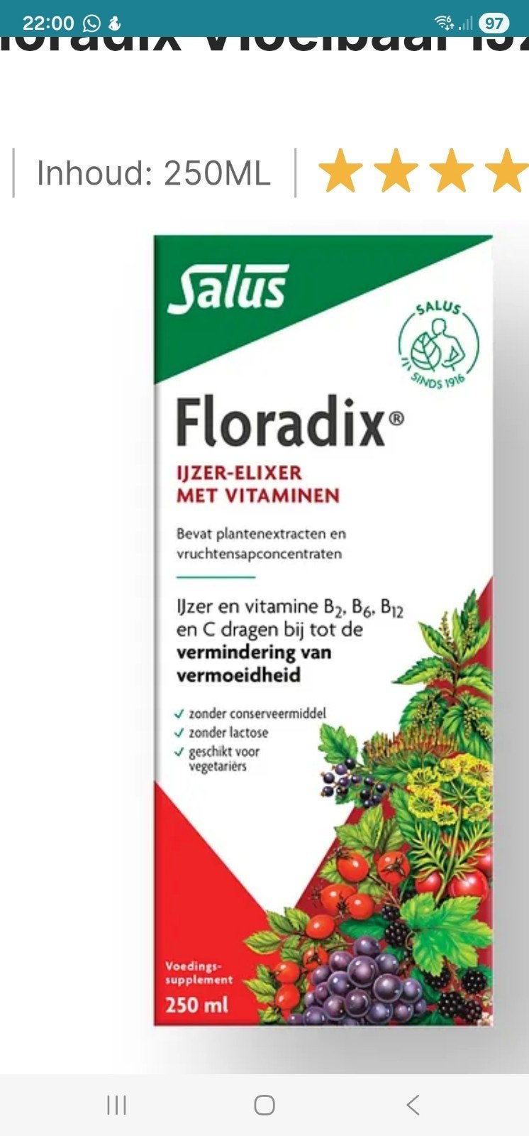 Salus Floradix IJzer-Elixer met Vitaminen 250ml, Ophalen, Nieuw, Poeder of Drank