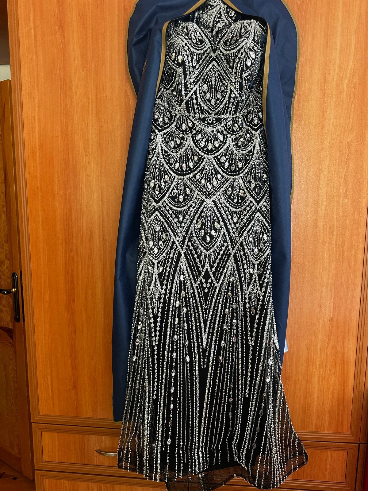 Prachtige Galajurk Zwart met Zilveren Kralen, Kleding | Dames, Galajurk, Zwart, Maat 46/48 (XL) of groter, Ophalen of Verzenden