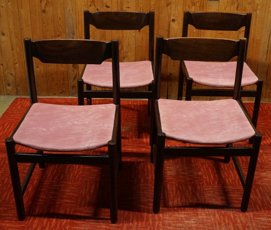 4 wengé design eetkamerstoelen – mid-century jaren 60, Ophalen