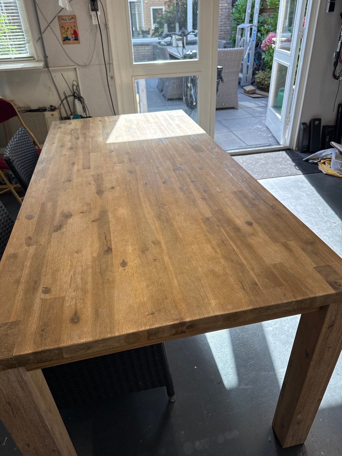 Robuuste eettafel van massief hout (180x90 cm), Huis en Inrichting, Tafels | Eettafels, Ophalen, Gebruikt, 50 tot 100 cm, 150 tot 200 cm