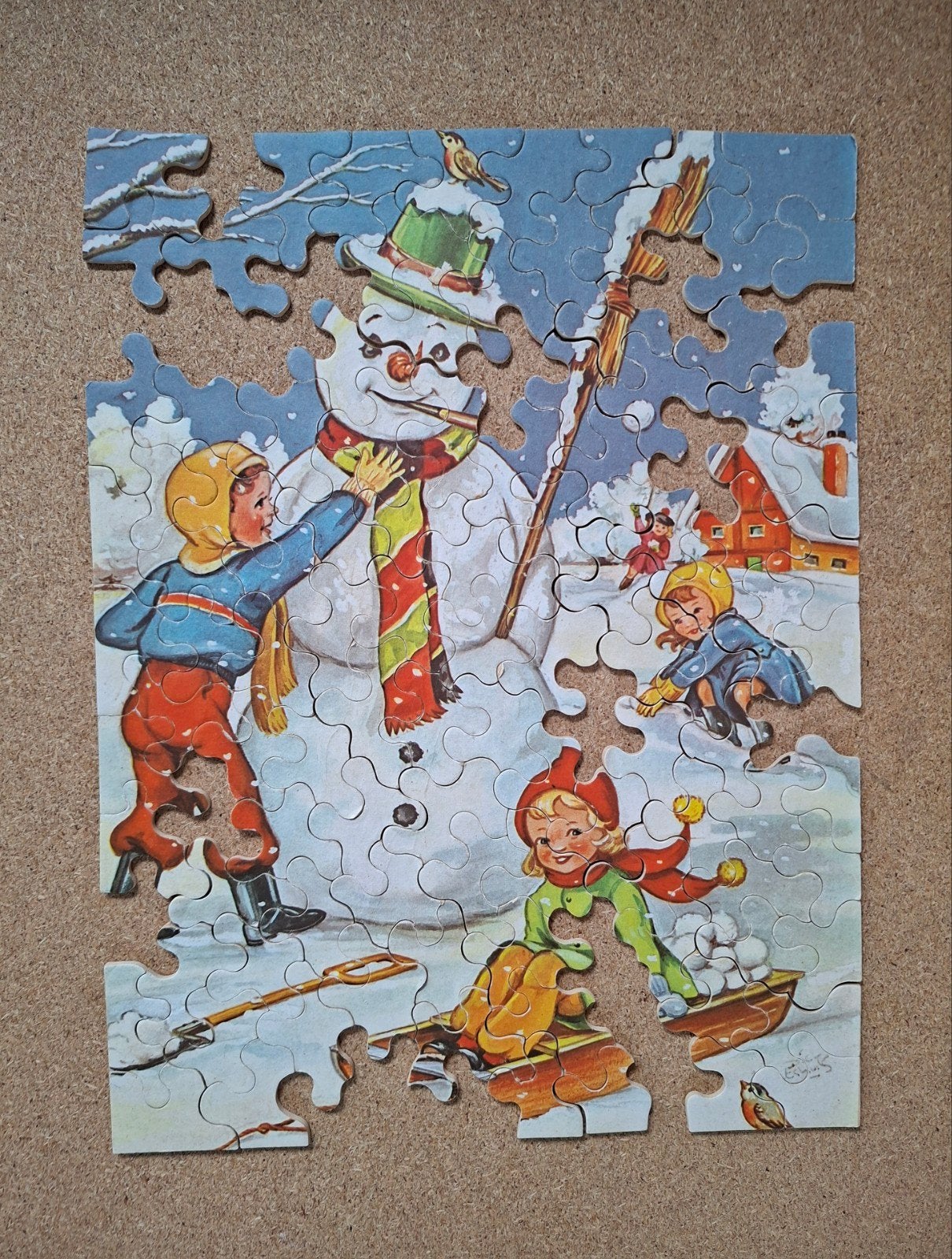 Vintage Puzzel jaren '60 Sneeuwpop Winter incompleet., Ophalen of Verzenden