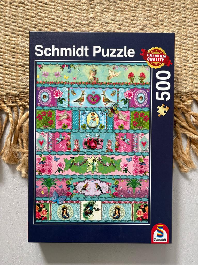 Schmidt Legpuzzel 500 stukjes - Vintage Patches, Hobby en Vrije tijd, Denksport en Puzzels, Ophalen of Verzenden, 500 t/m 1500 stukjes