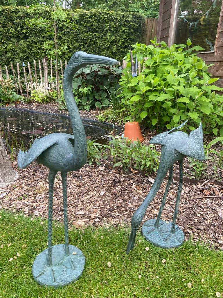Groen metalen vogels, reigers. Tuinbeeld Dierenbeeld. Vijver, Tuin en Terras, Tuinbeelden, Ophalen of Verzenden, Nieuw, Metaal