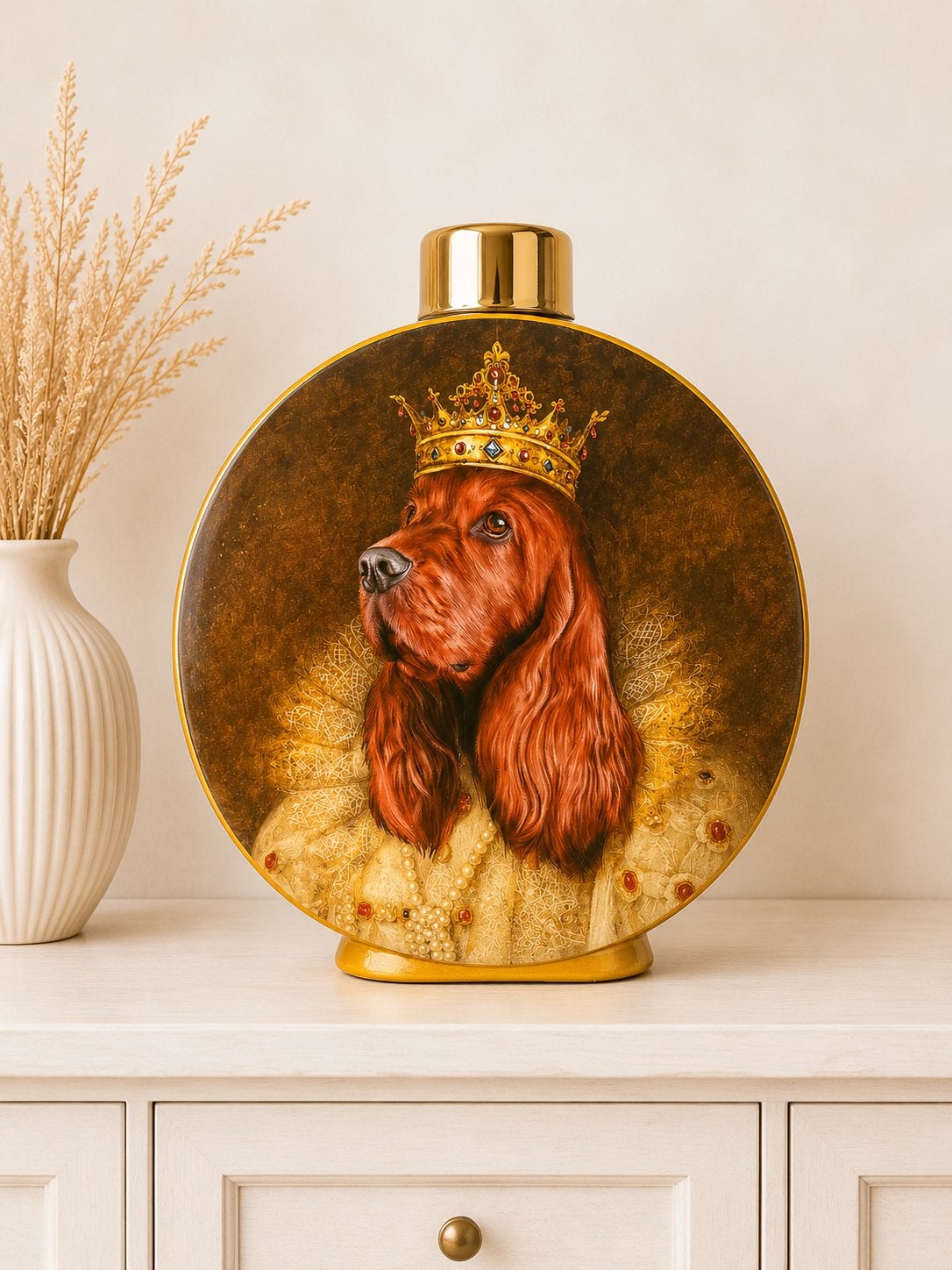 Prachtige vaas met hond in koninklijke kledij, Antiek en Kunst, Antiek | Vazen, Verzenden