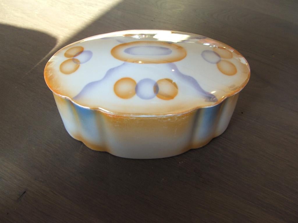 Antieke porseleinen koektrommel jaren 30, ovaal model !, Antiek en Kunst, Antiek | Servies los, Ophalen of Verzenden