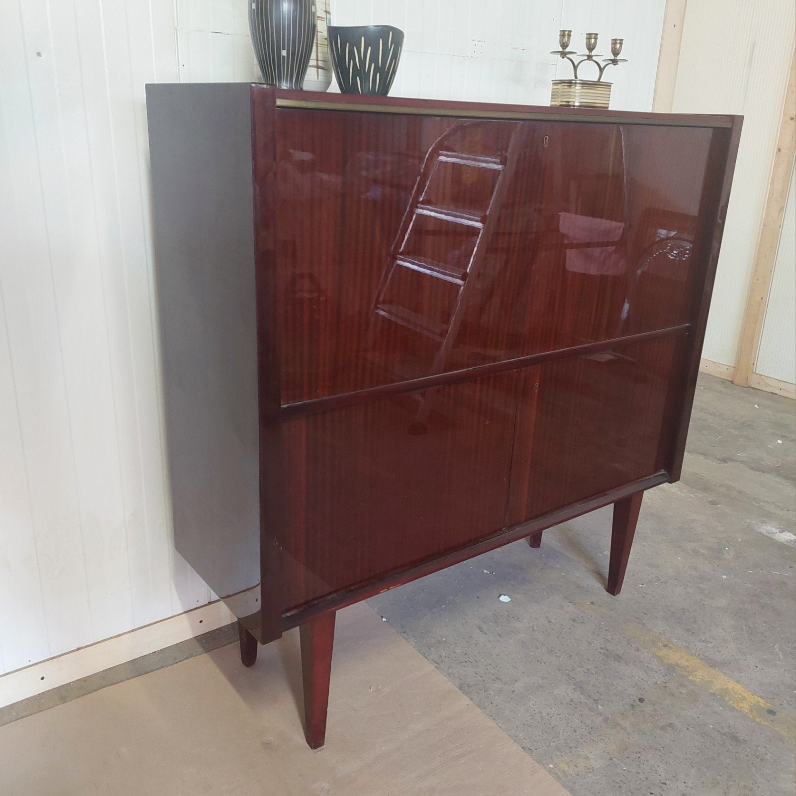 Lucky Vintage jaren '60 Highboard of barkast hoogglans, Ophalen, Gebruikt, 100 tot 150 cm, .