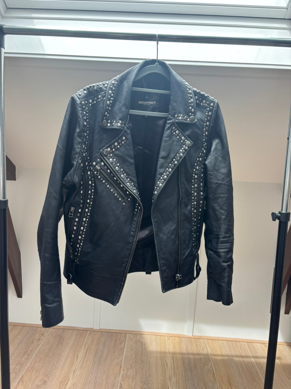 Goosecraft Leren Bikerjack met Studs - Zwart, Ophalen of Verzenden, Zo goed als nieuw, Maat 38/40 (M), Zwart