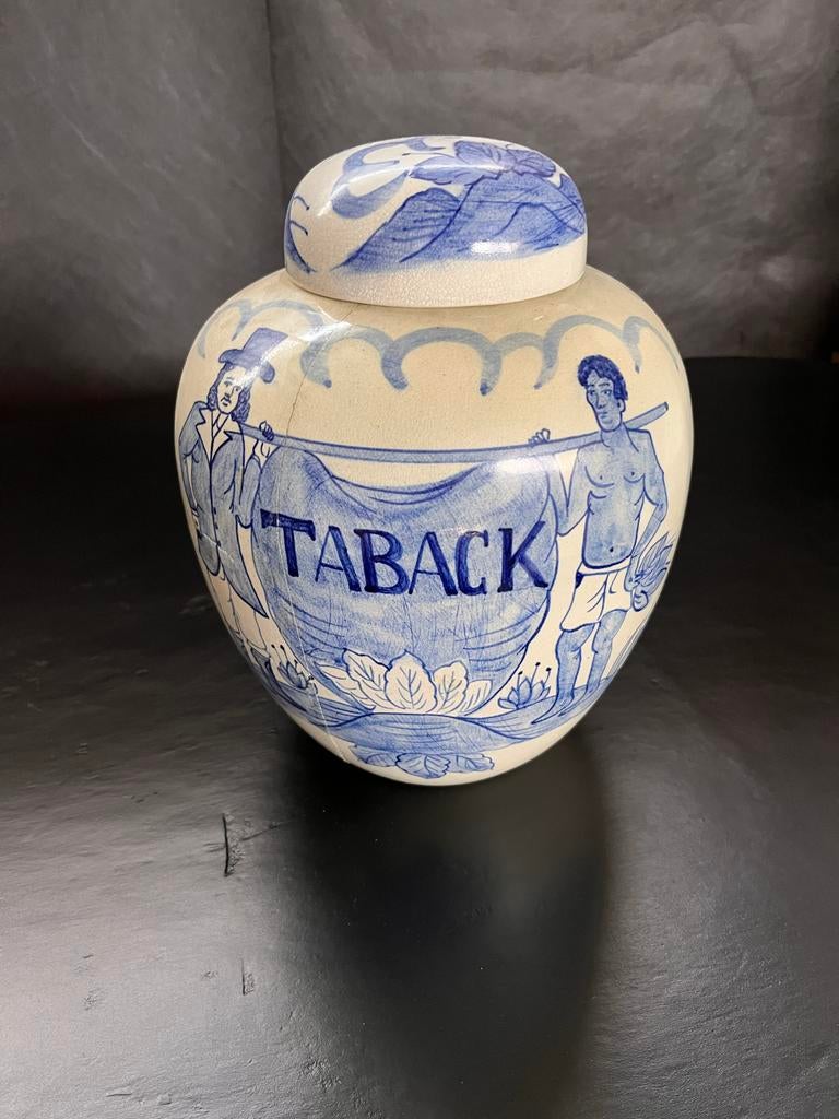 Antieke Tabakspot met Blauw-Wit Decor (gelijmd), Ophalen
