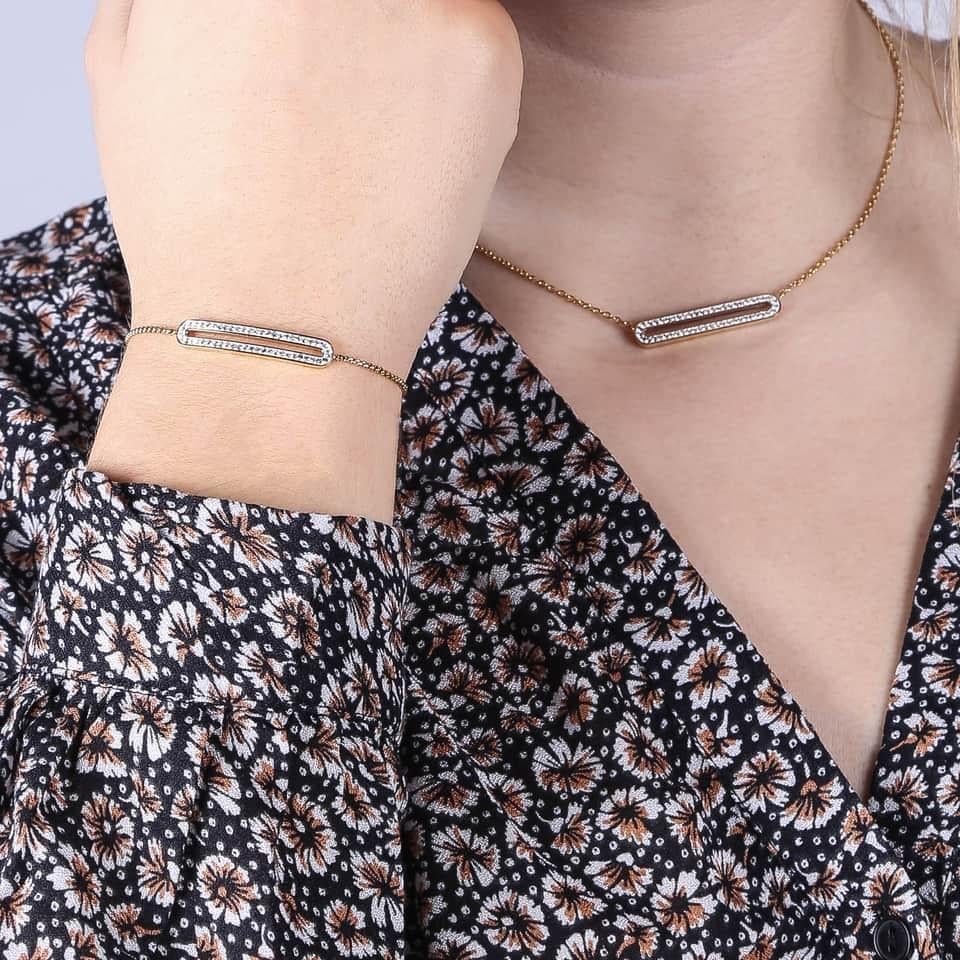 Lucardi RVS Ketting & Armband met Kristal - Goudkleurig, Ophalen of Verzenden