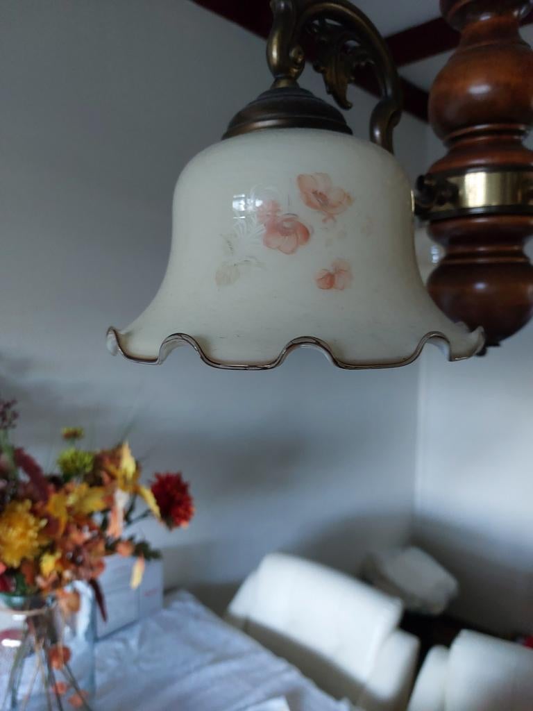 Kroonluchter met 5 lampen - Klassiek design, Huis en Inrichting, Ophalen of Verzenden, Gebruikt, Glas, Klassiek