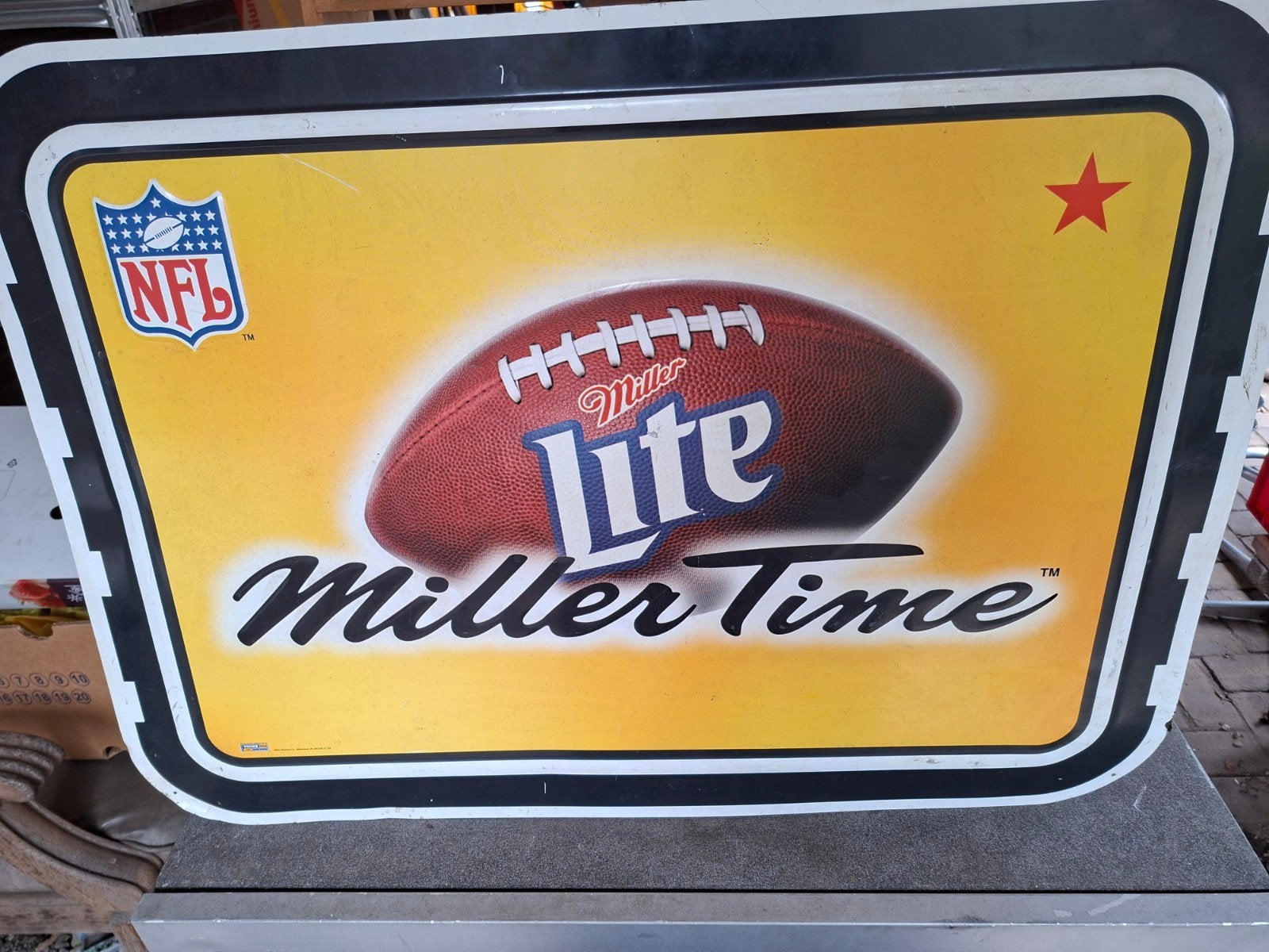 Miller Time Lite NFL Reclamebord - Origineel Metaal/Blik, Ophalen
