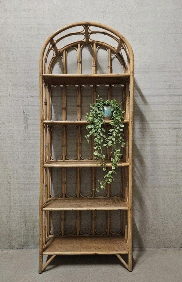 🌿 Prachtige vintage rotan boekenkast vakkenkast (boogmodel), Ophalen of Verzenden