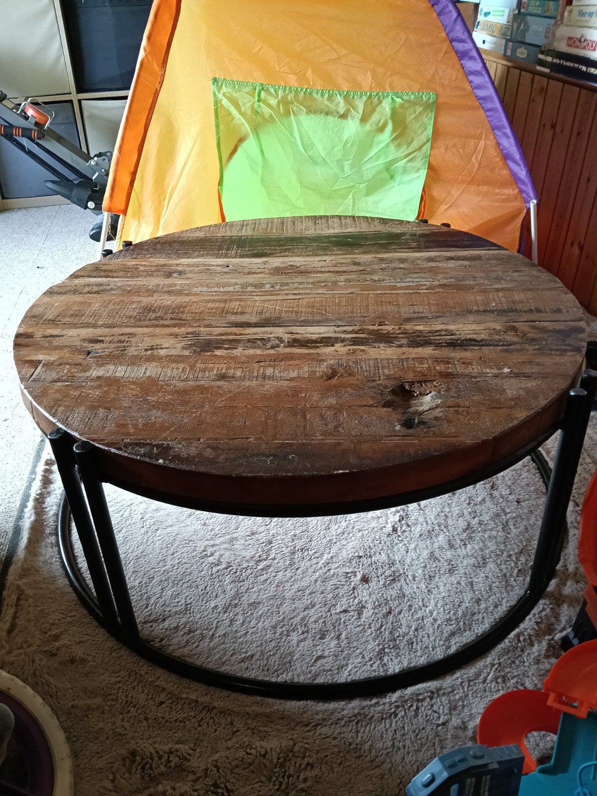 salontafel van hout, Gebruikt, 50 tot 100 cm, Industrieel, Landelijk, Rond