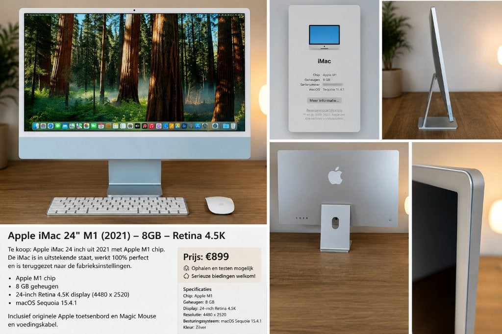 Apple iMac 24" M1 (2021) 8GB 4.5K Retina, Gebruikt, IMac, Apple Distribution International Ltd., Ophalen of Verzenden