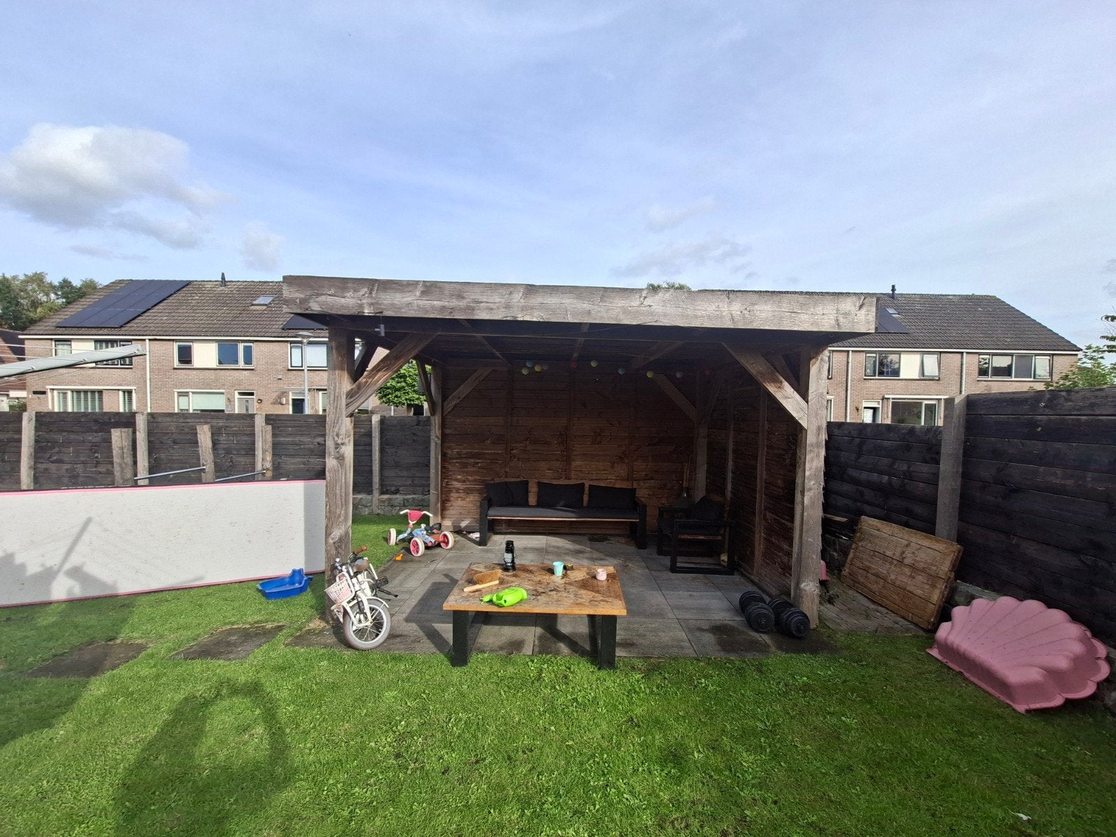 Robuuste overkapping met dakleer (4x4m dak), Ophalen, Gebruikt, Overige typen