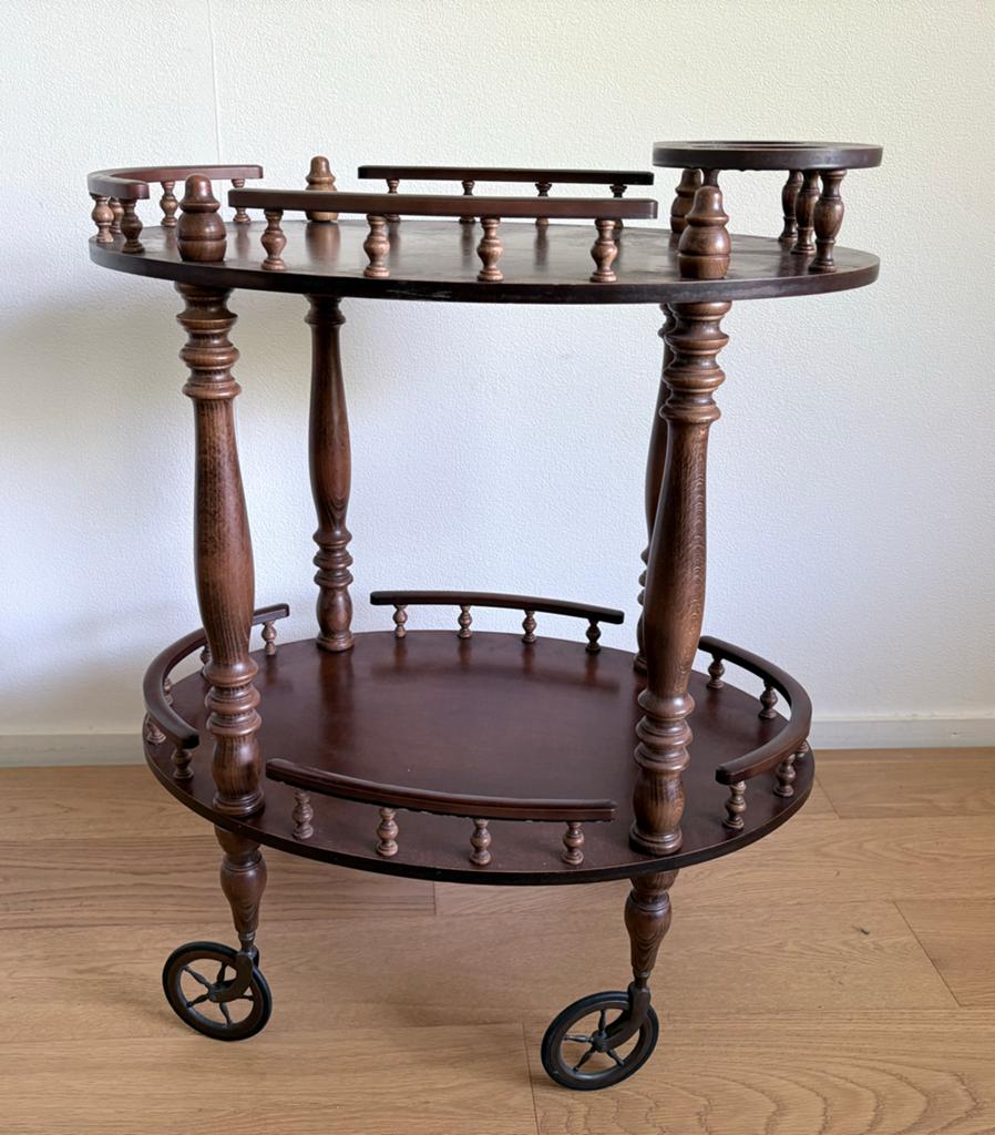 Vintage houten serveerwagen / theewagen op wielen, Ophalen