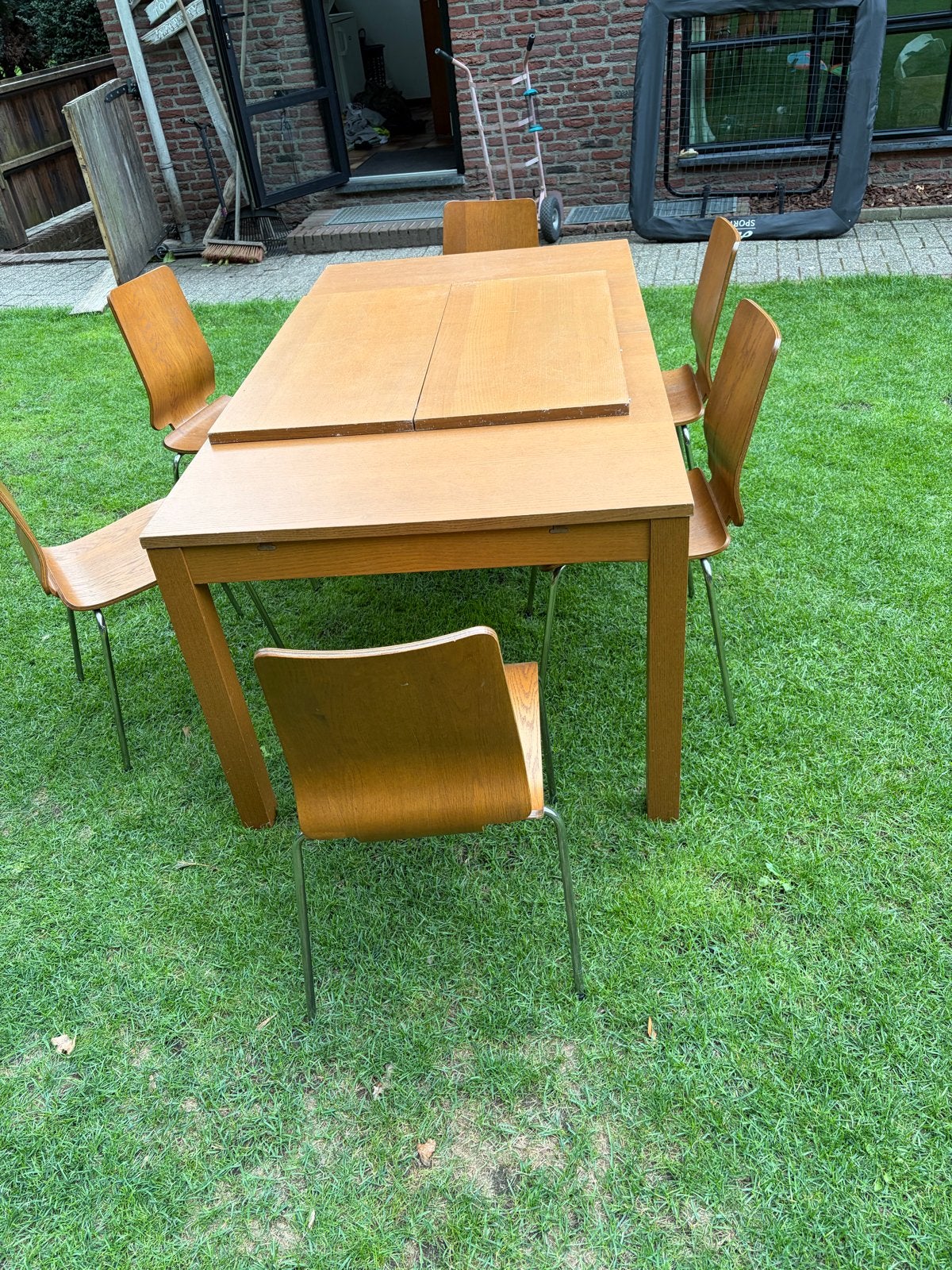 IKEA eettafel met 6 stoelen - uitschuifbaar, Huis en Inrichting, Tafels | Eettafels, Ophalen, Gebruikt, 50 tot 100 cm, 150 tot 200 cm