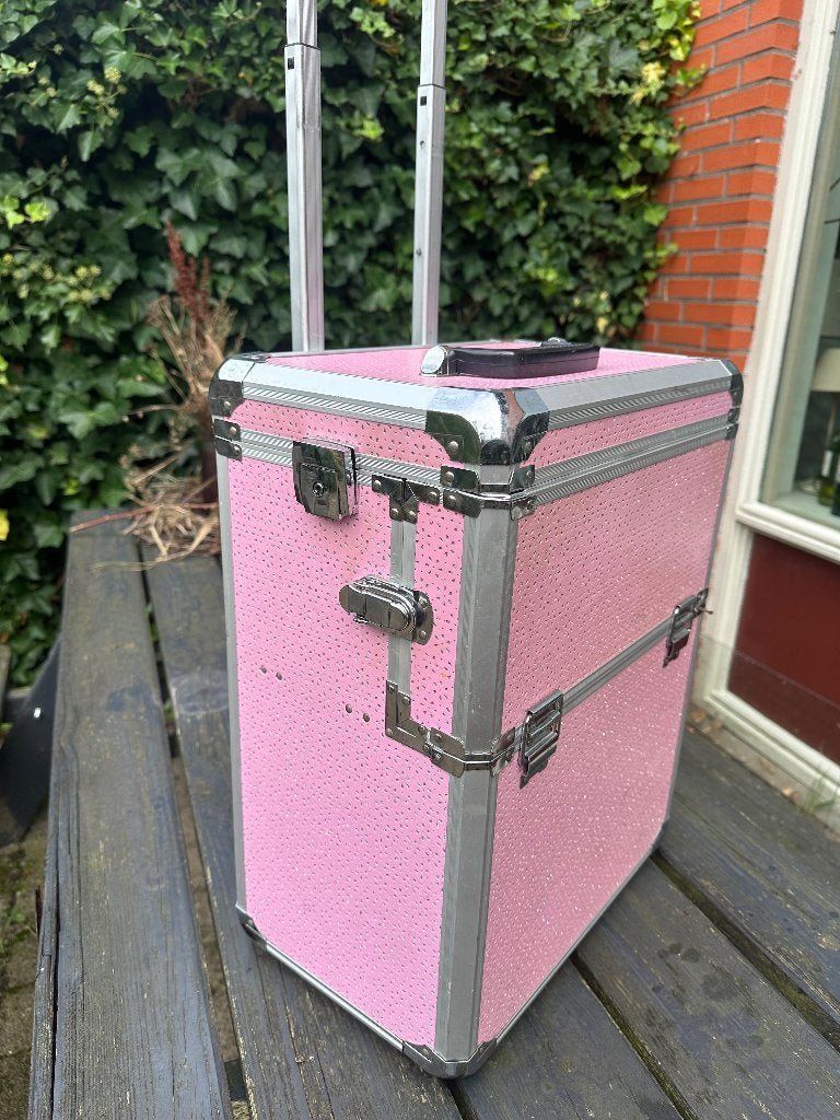 Make-Up koffer roze, Ophalen, Uitschuifbare handgreep, Gebruikt, Hard kunststof